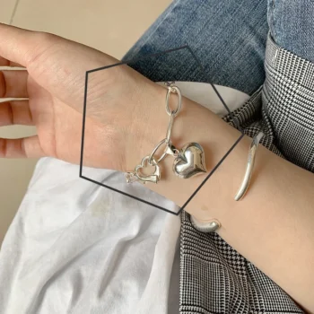 Pulseira de Prata Elos de Corrente com Pingente Coração - Image 2