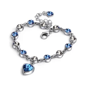 Pulseira de Prata Com Berloque Coração Azul