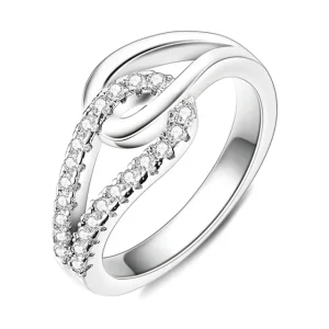 Anel de Prata Design Elegante com Brilhantes