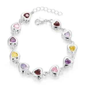 Pulseira de Prata Com Coração Colorido