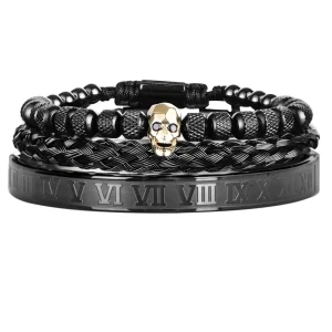 Kit 3 Pulseiras Royal Skull