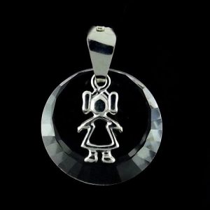 Pingente Menina em Prata com Cristal
