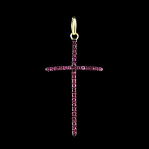 Crucifixo com Rubis Banhado a Ouro 18K