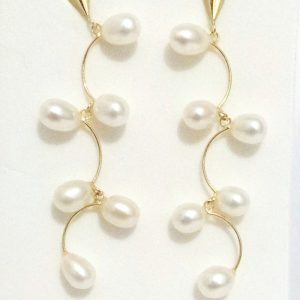 Brinco De Pérolas Biwa Natural Ouro 18k