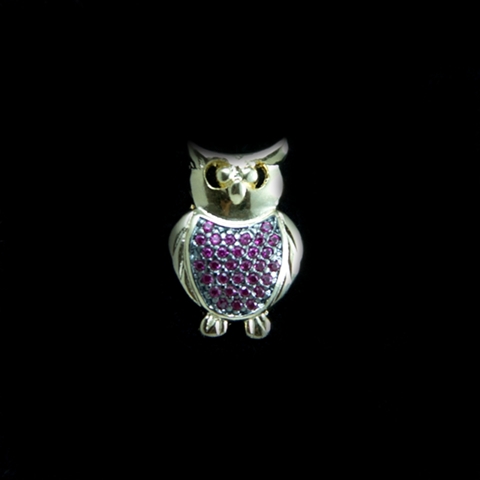 Pingente de Coruja com Rubis Banhado a Ouro 18K - Image 3
