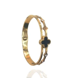 Bracelete Trevo Dourado Aço Inox Não Escurece