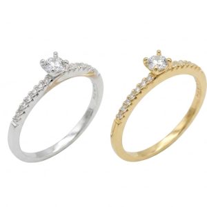 Anel Solitário de Prata 950 com 15 Zircônias – Terra da Prata